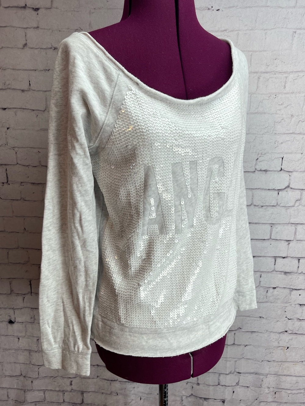 Victorias Secret size medium pale gray sequin sweat shirt ANGEL
